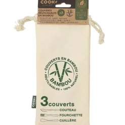 3 couverts réutilisables en bambou