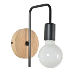 Applique base ronde en bois naturel et métal noir