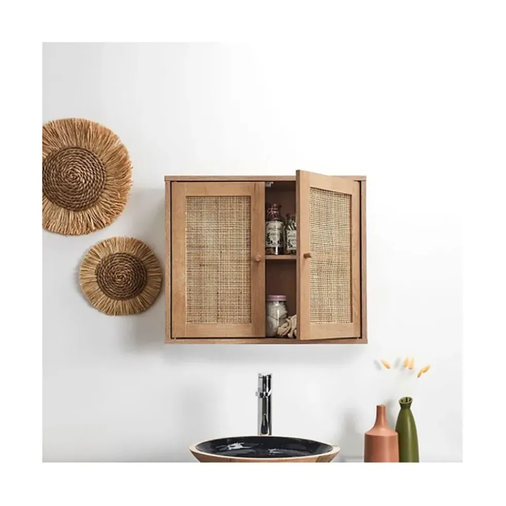 Armoire murale 2 portes bois et cannage 60xh50cm - Baia