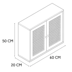 Armoire murale 2 portes bois et cannage 60xh50cm - Baia