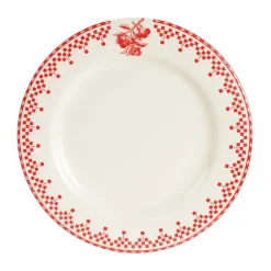 Assiette à dessert en faïence rouge d22cm - damier