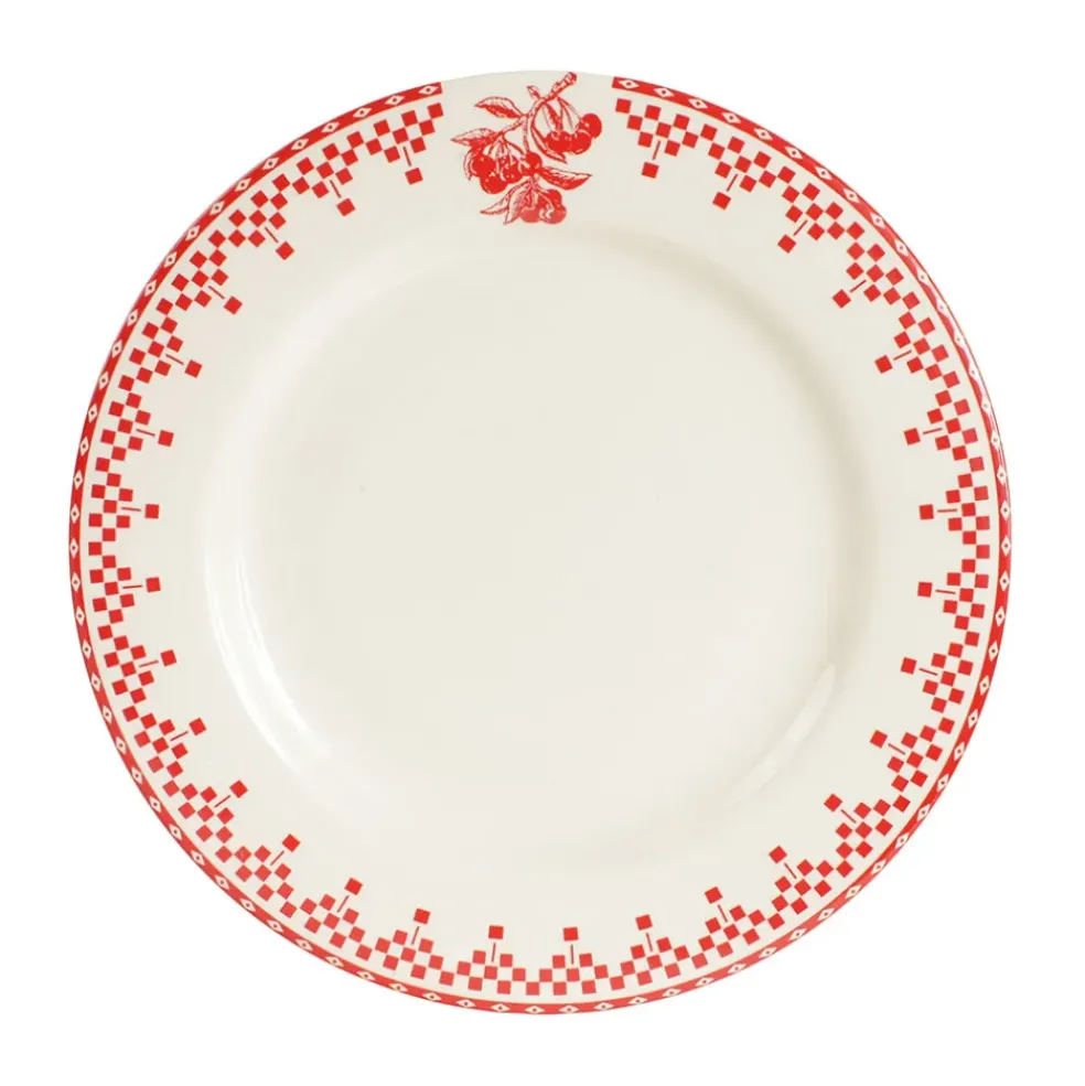 Assiette à dessert en faïence rouge d22cm - damier