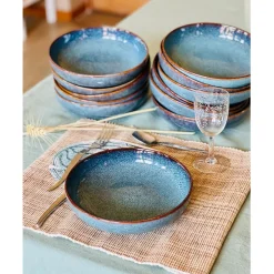 Assiette creuse en grès bleu d19cm - Volga
