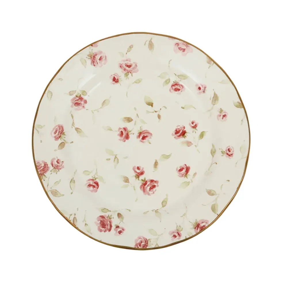 Assiette de dessert en faïence rose et doré d20cm - Rose