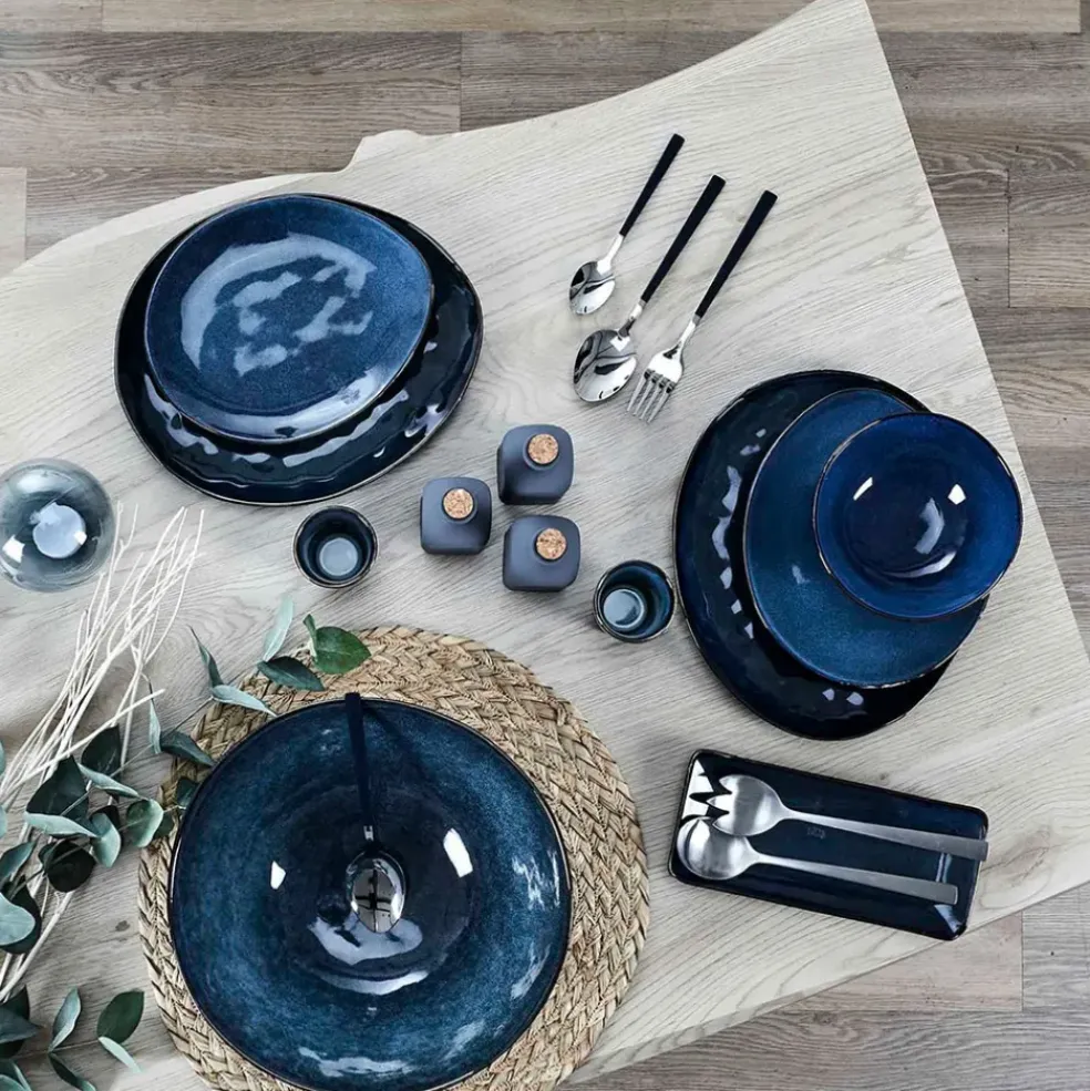 Assiette galet en grès bleu d27.5cm - au gres du temps