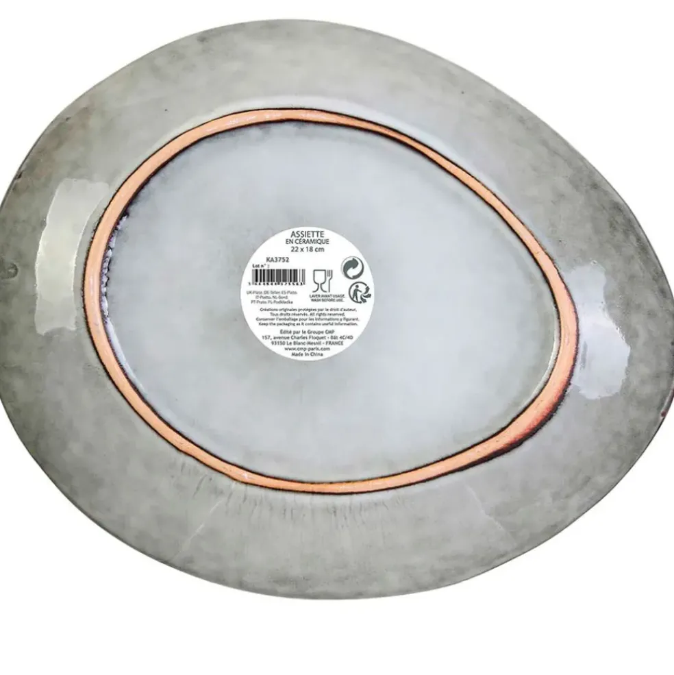 Assiette galet en grès gris d22cm - au gres du temps