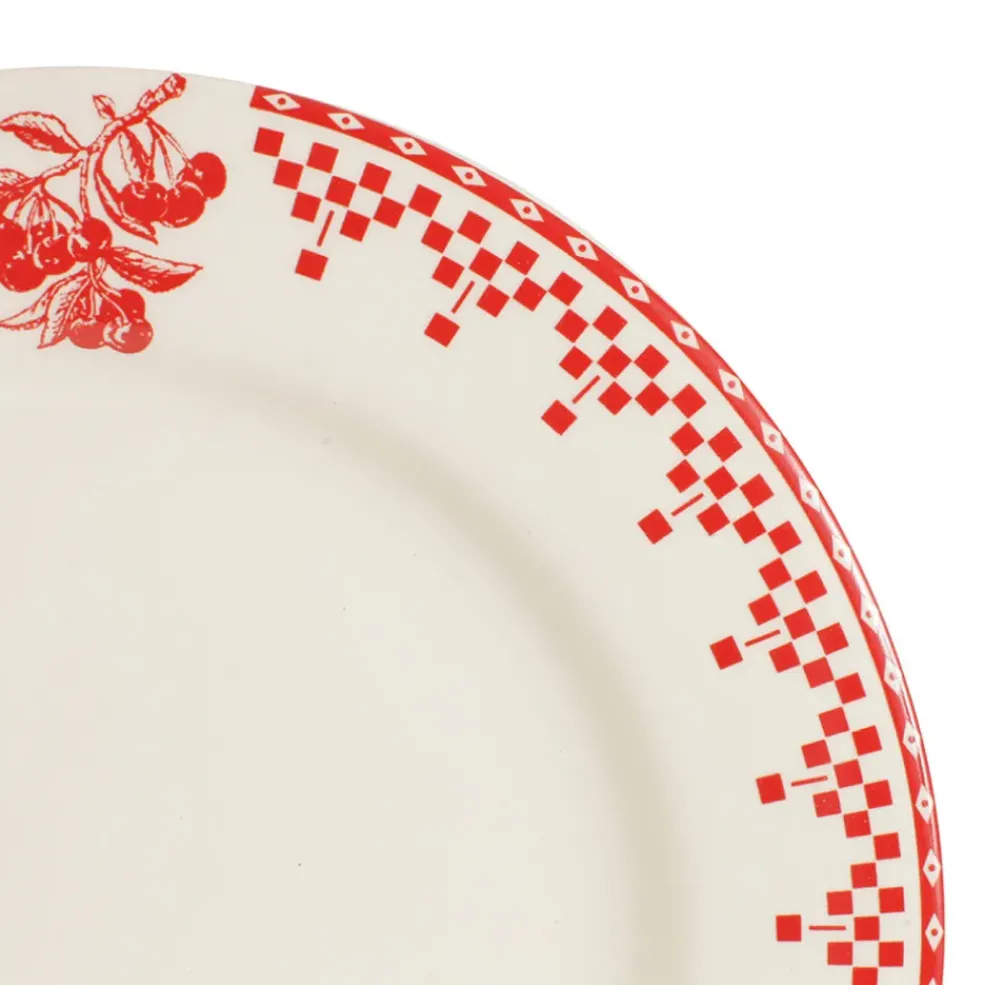 Assiette plate en faïence rouge d27cm - damier