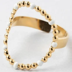 Bague en acier inoxydable doré et blanc 50 / 58cm