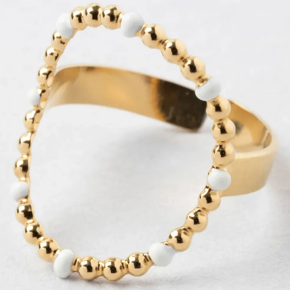 Bague en acier inoxydable doré et blanc 50 / 58cm