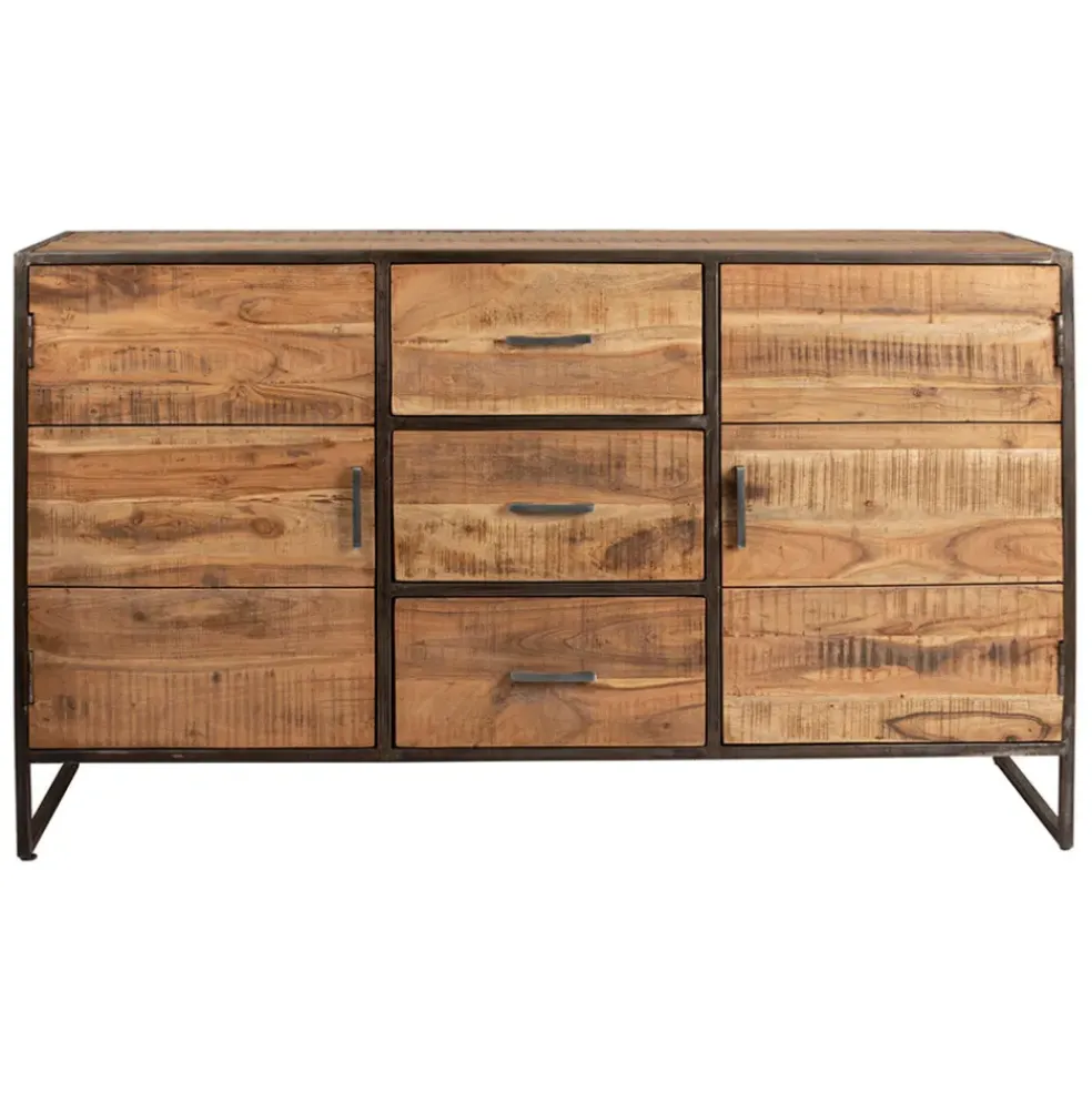 Bahut en acacia et fer noir l150cm - Factory