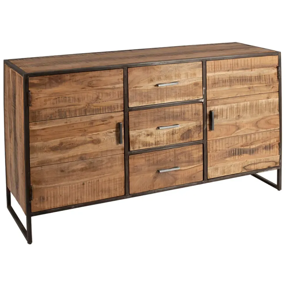 Bahut en acacia et fer noir l150cm - Factory
