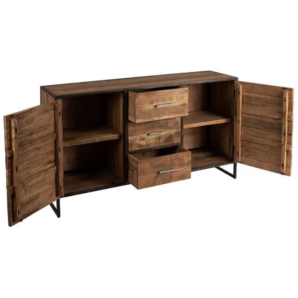 Bahut en acacia et fer noir l150cm - Factory