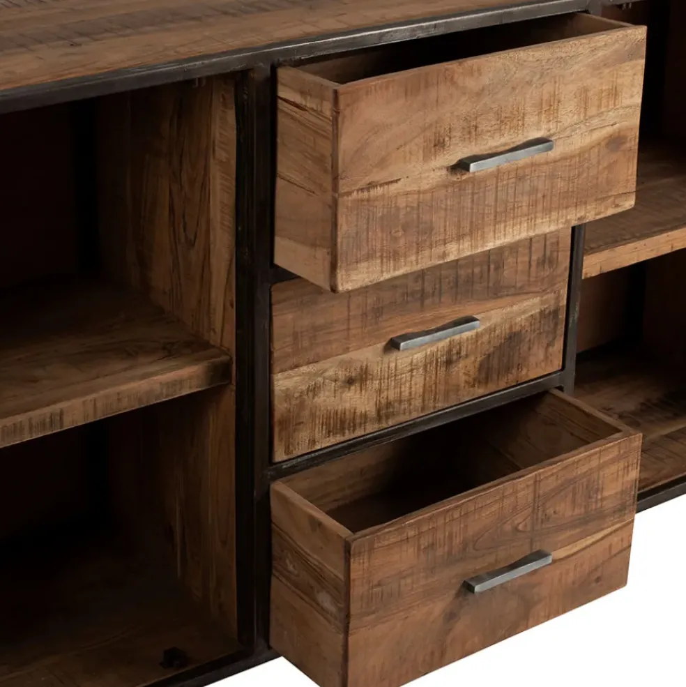 Bahut en acacia et fer noir l150cm - Factory