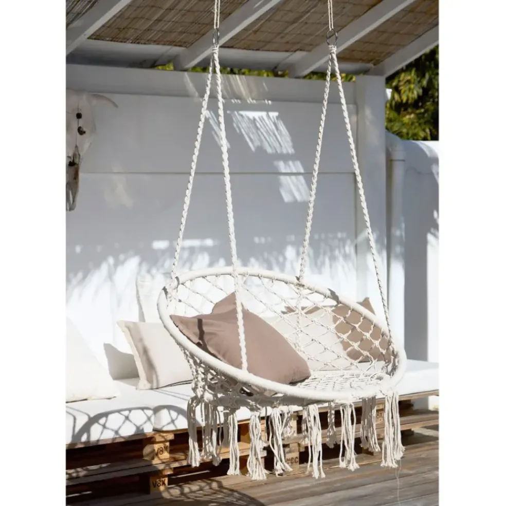 Balancelle macramé en coton beige - Terre inconnue