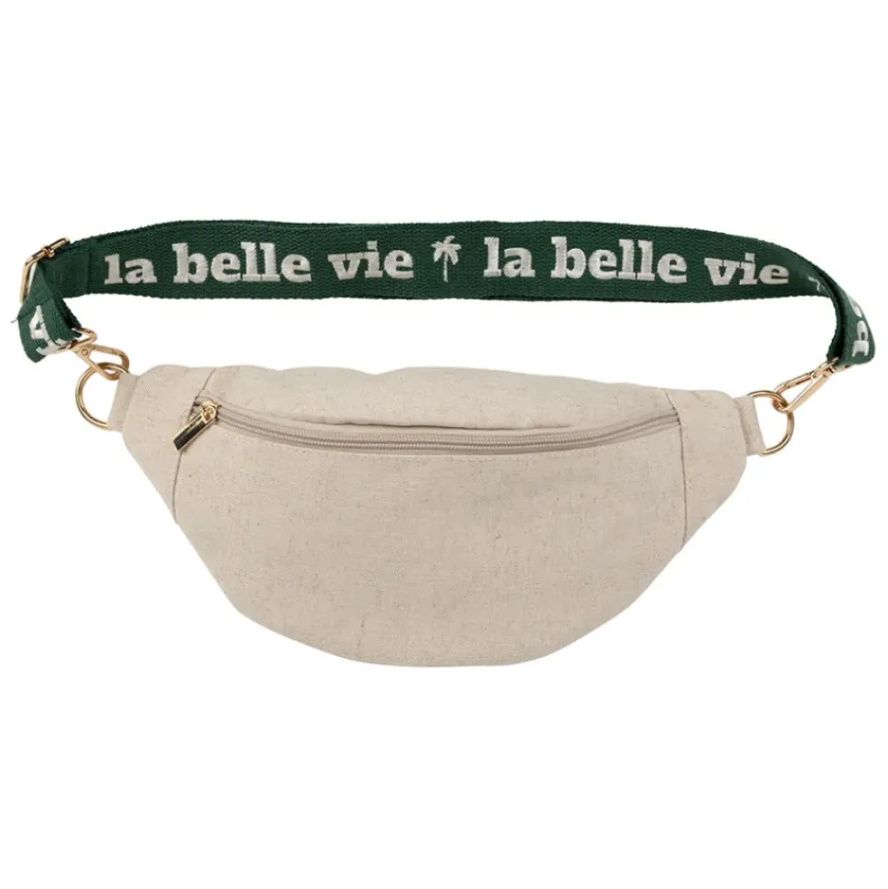 Banane en lin et coton écru et émeraude avec bandoulière amovible - Bananez