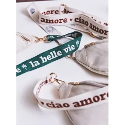 Banane en lin et coton écru et émeraude avec bandoulière amovible - Bananez