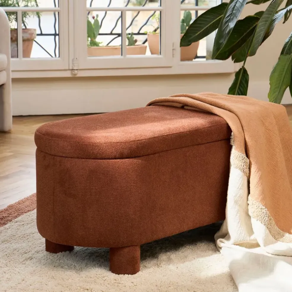 Banc coffre en tissu terracotta - Tessia