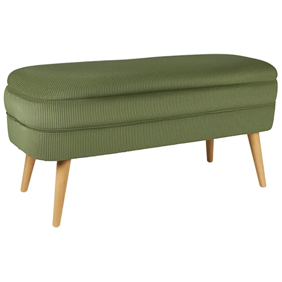 Banc coffre en velours côtelé kaki - Eleonor