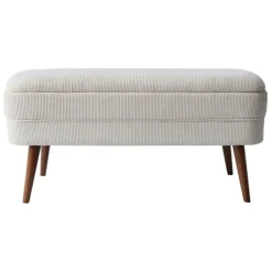 Banc coffre en velours côtelé écru - Eleonor