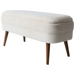 Banc coffre en velours côtelé écru - Eleonor