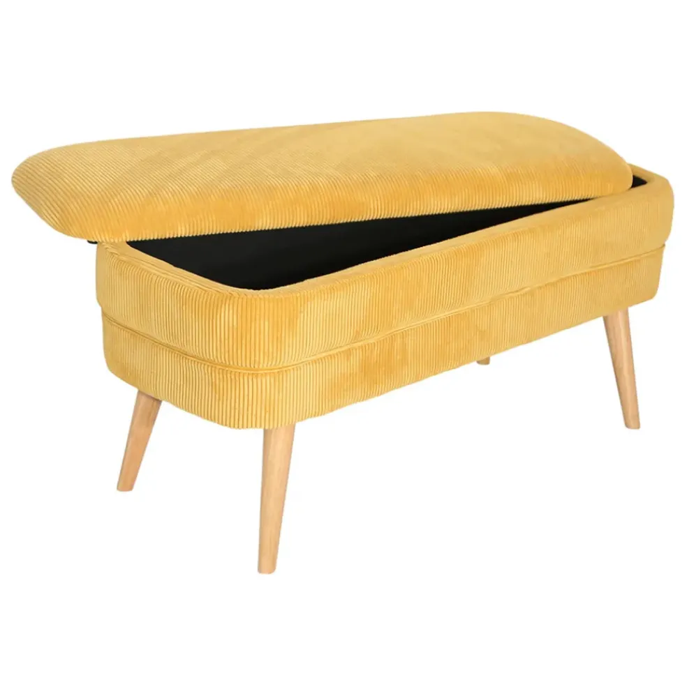 Banc coffre en velours côtelé moutarde - Eleonor