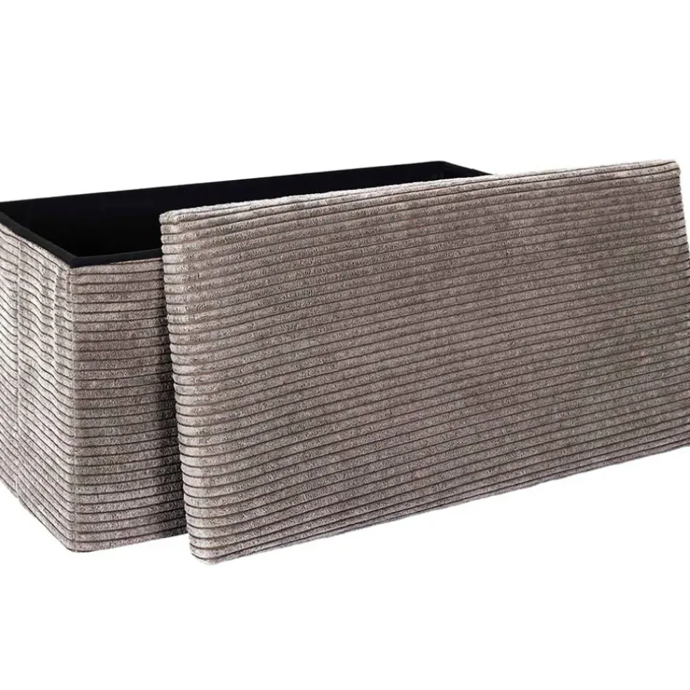 Banc coffre pliable en tissu côtelé taupe - Scarlett