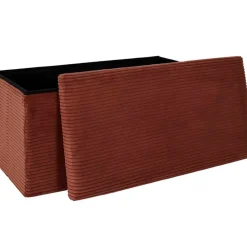 Banc coffre pliable en tissu côtelé terracotta - Scarlett