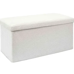 Banc coffre pliable en tissu côtelé beige - Scarlett