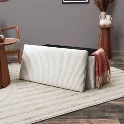 Banc coffre pliable en tissu côtelé beige - Scarlett