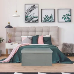 Banc coffre pliable en velours côtelé gris - Julia