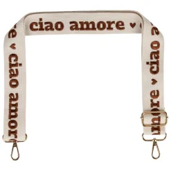 Bandoulière brodée ciao réglable en coton écru et terracotta