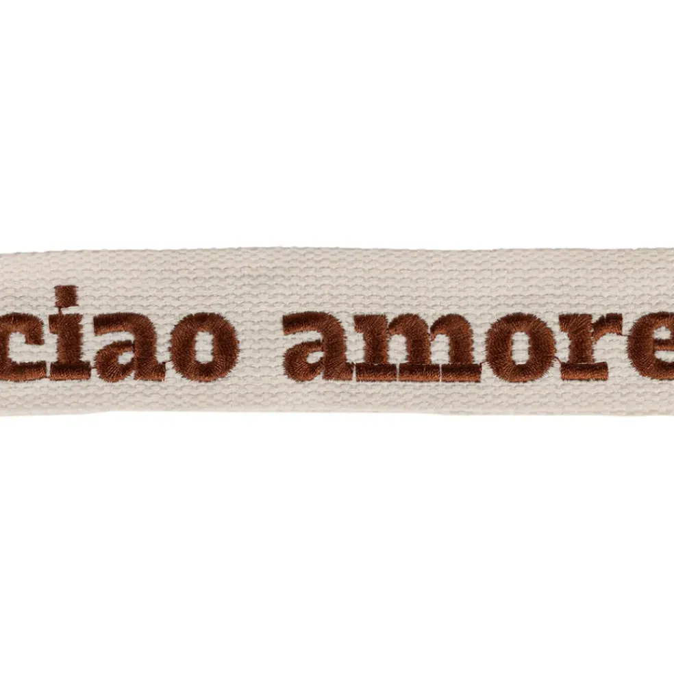 Bandoulière brodée ciao réglable en coton écru et terracotta