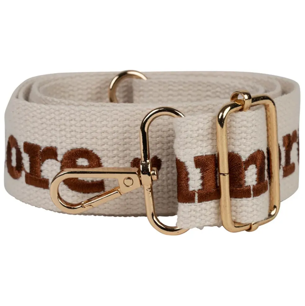 Bandoulière brodée ciao réglable en coton écru et terracotta