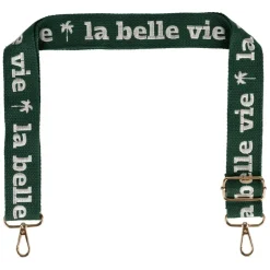 Bandoulière brodée réglable en coton émeraude et écru