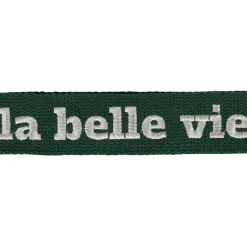 Bandoulière brodée réglable en coton émeraude et écru