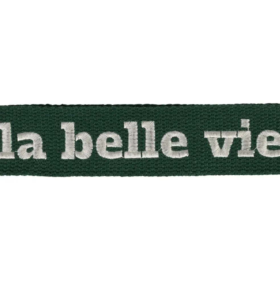 Bandoulière brodée réglable en coton émeraude et écru