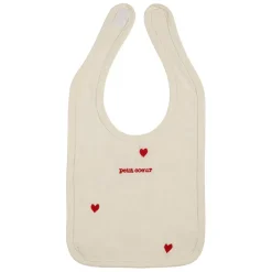 Bavoir en coton écru et rouge - Famille