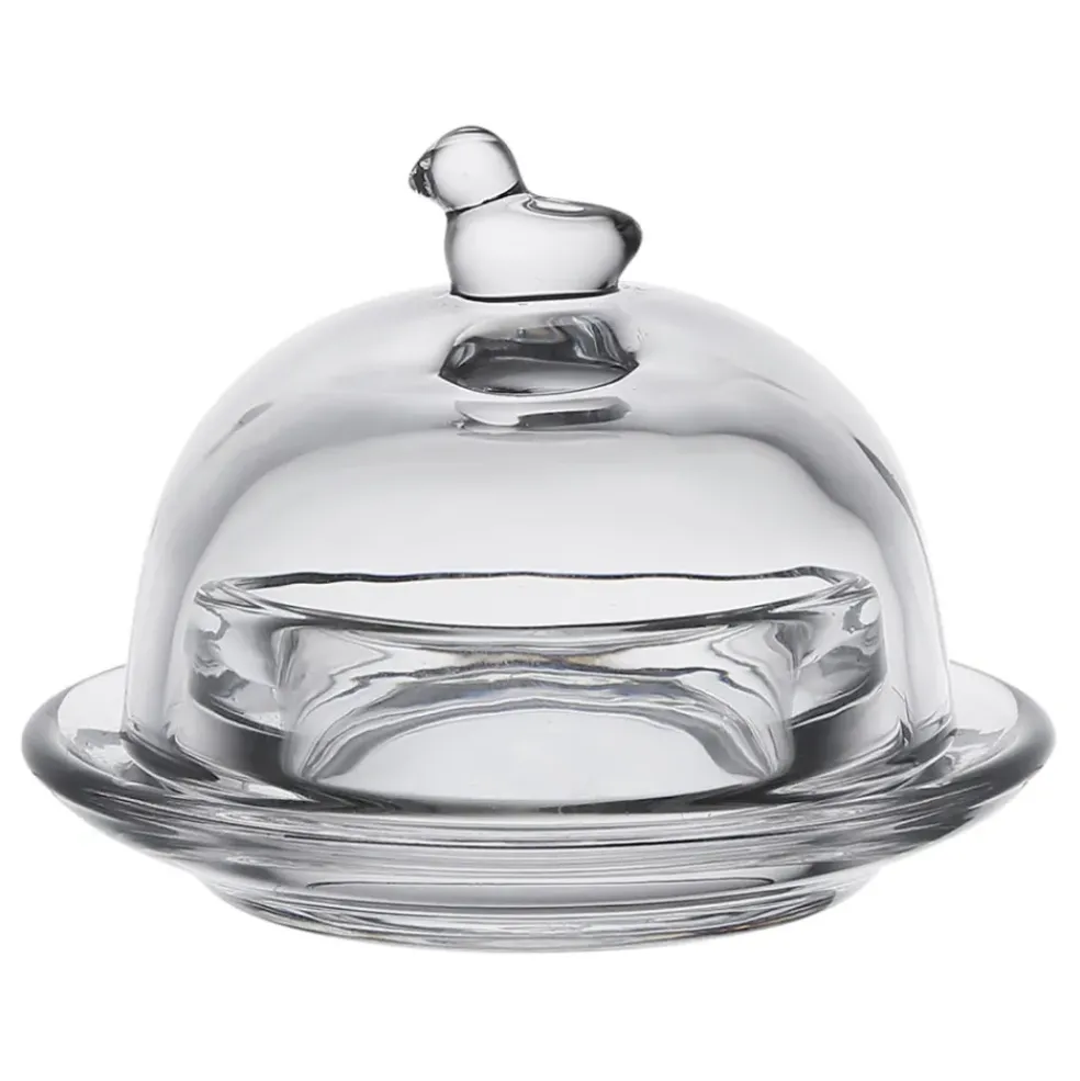 Beurrier rond en verre transparent - Moineau