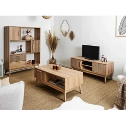 Bibliotheque en bois naturel h140cm - Kara