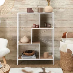 Bibliothèque en fer blanc et bois h113cm - edison