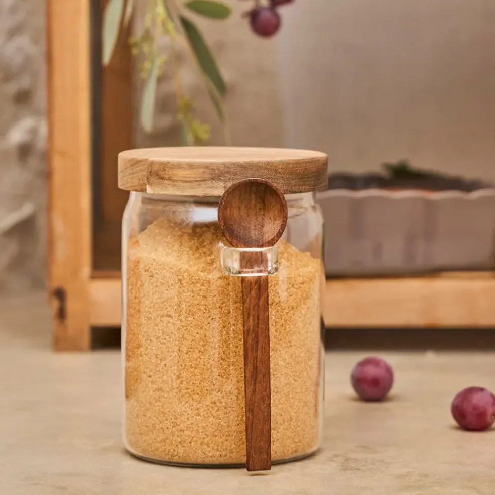 Bocal avec cuillière et couvercle en verre borosilicate et acacia 90cl - Delices