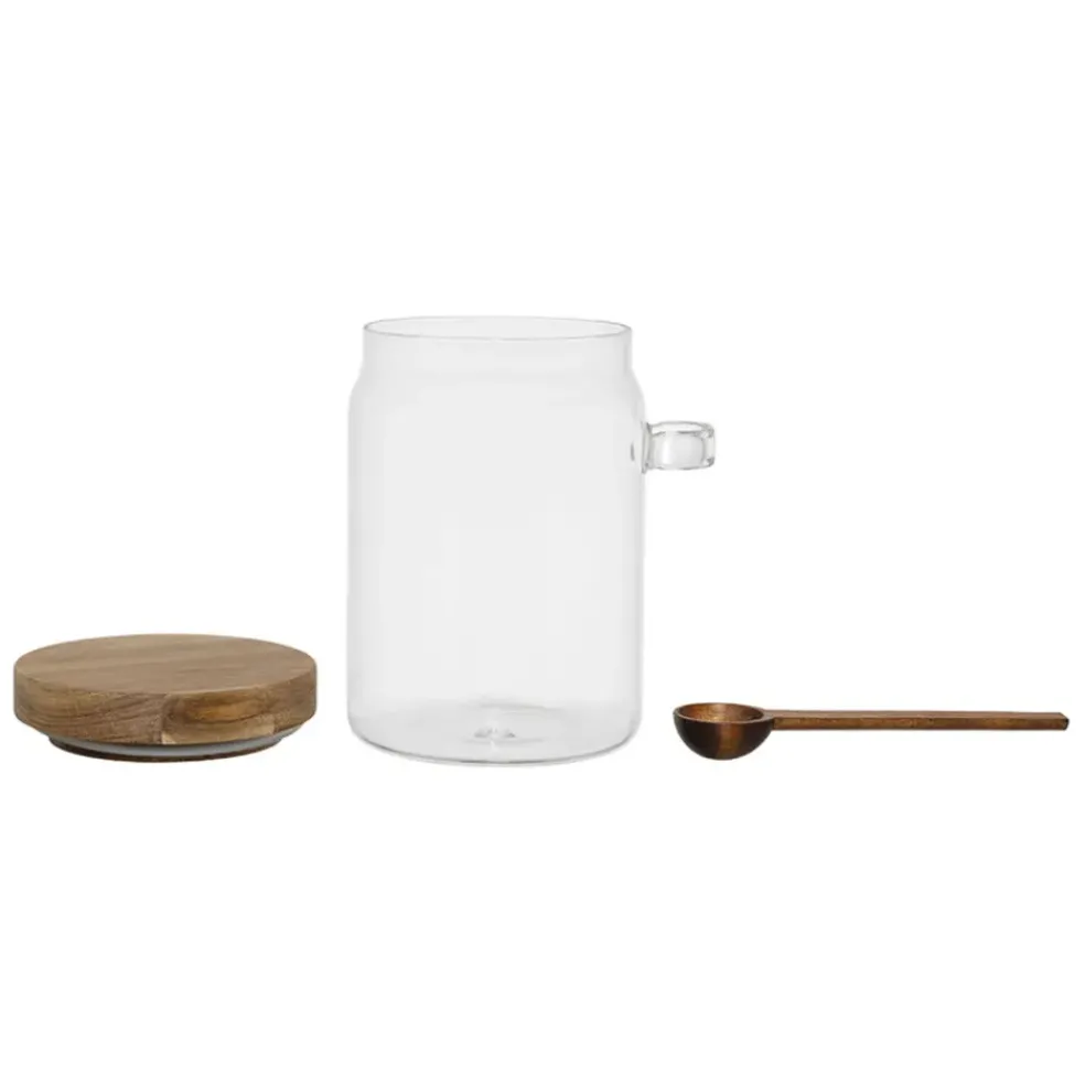 Bocal avec cuillière et couvercle en verre borosilicate et acacia 90cl - Delices