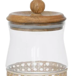 Bocal en verre avec couvercle rotin naturel 1.5l - Fantine