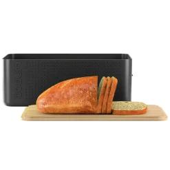Boite à pain noir avec couvercle en bambou - Bistro
