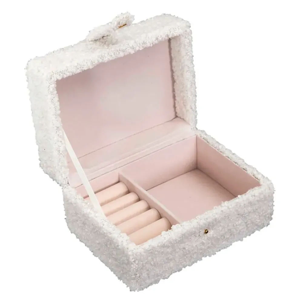 Boite a bijoux bouclette creme 11x15xh8cm