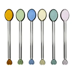 Boite de 6 agitateurs cocktail cœur en verre multicolore - Colorea