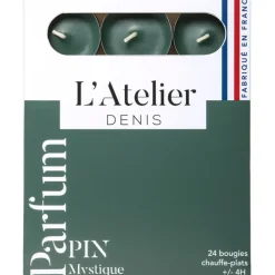 Boite de 24 bougies chauffe-plats parfumés pin - vert sapin