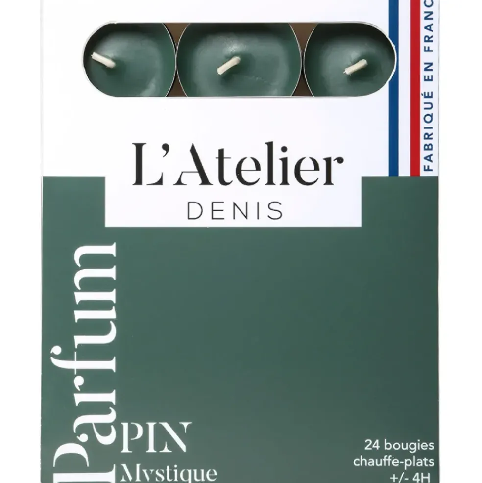 Boite de 24 bougies chauffe-plats parfumés pin - vert sapin
