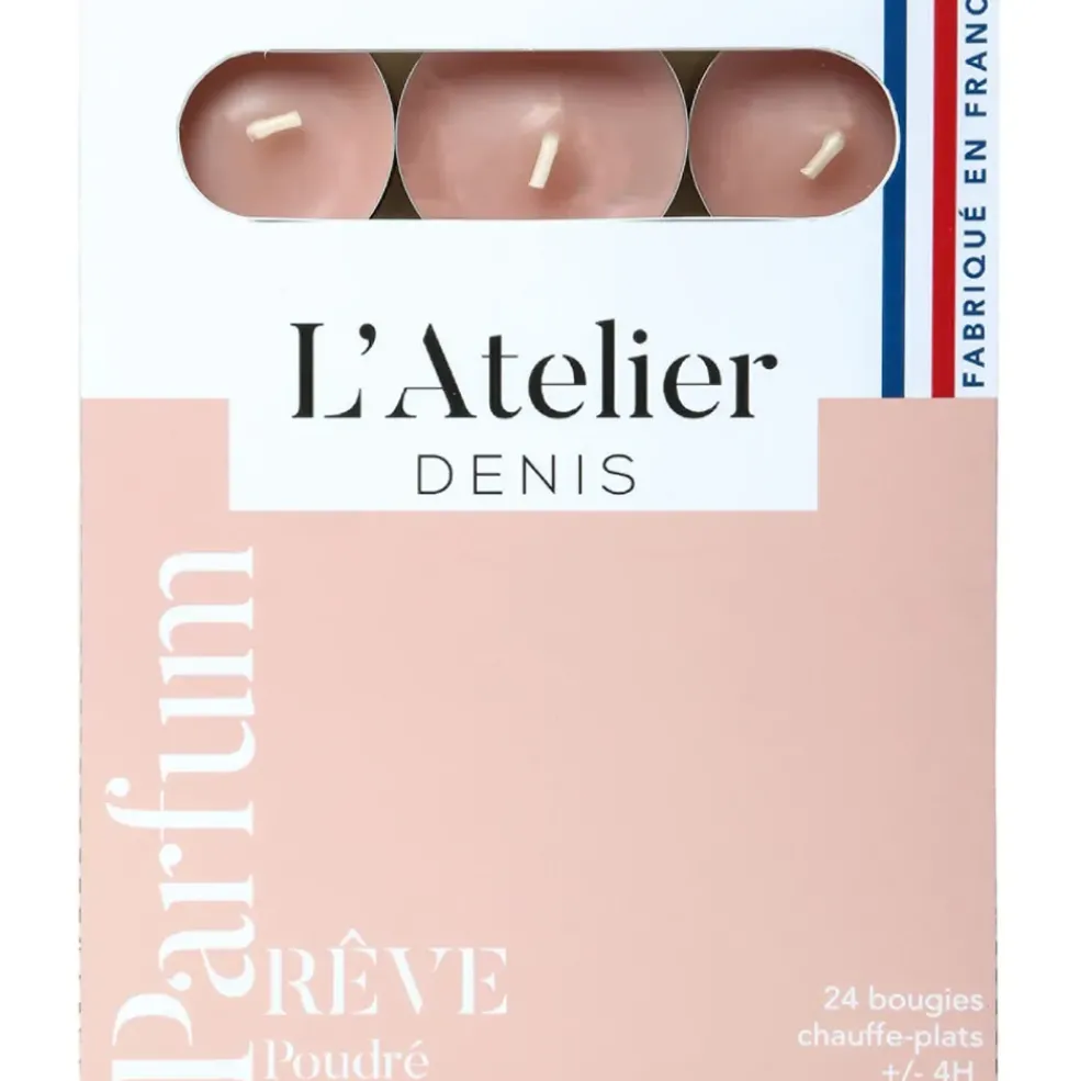 Boite de 24 bougies chauffe-plats parfumés reve poudrée - rose