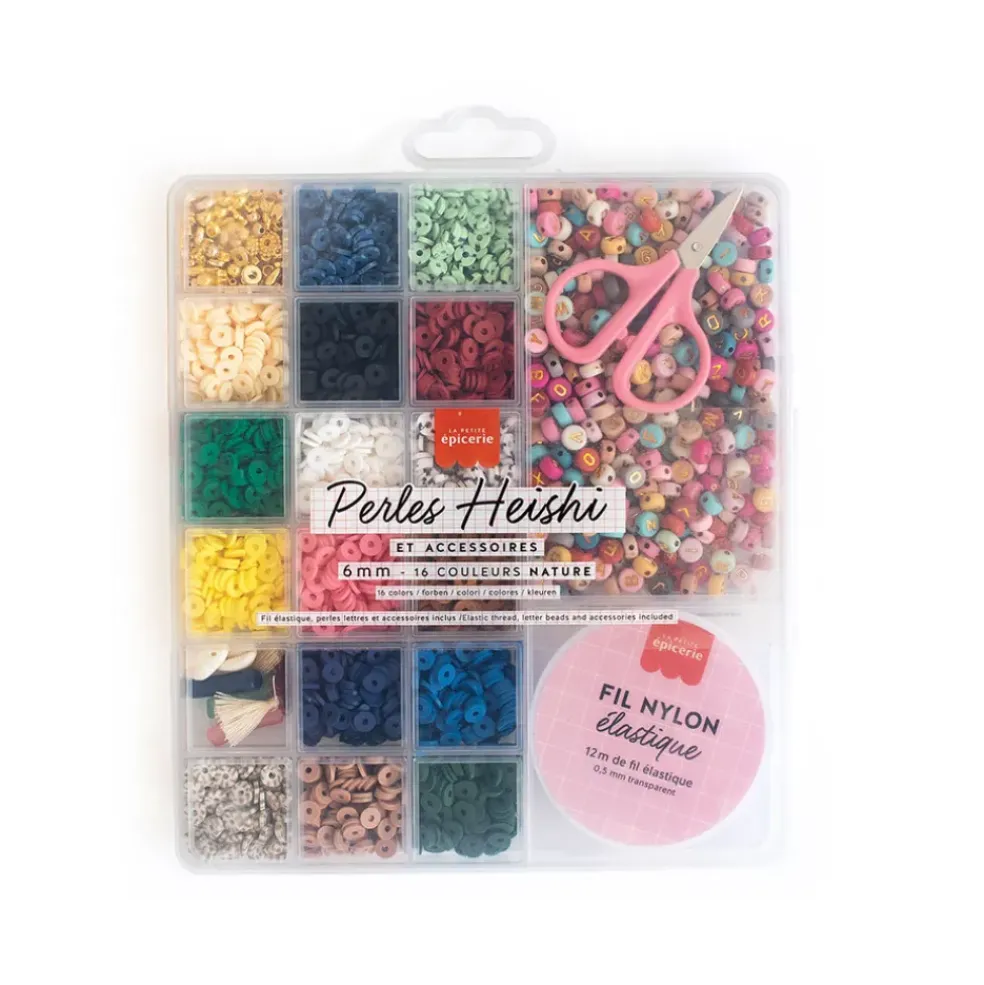 Boite de 16 couleurs nature de perles heishi 6 mm et accessoires